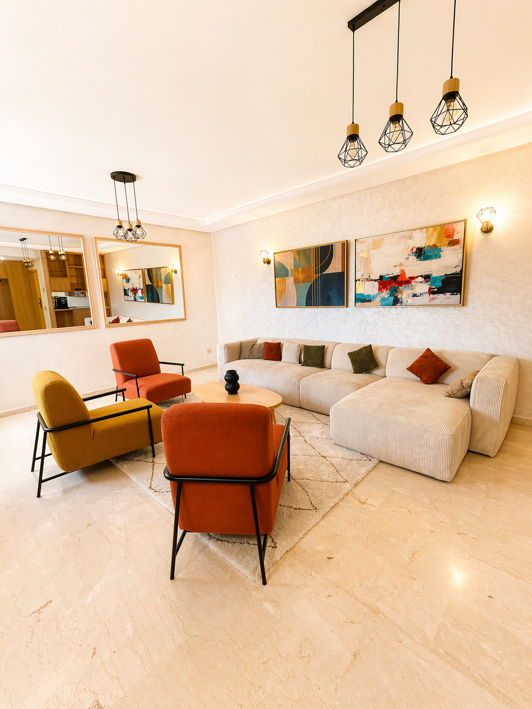 Salon lumineux d'un appartement en location à Agadir